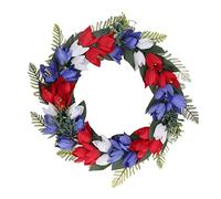 YUMILI Independence Day Wreath Patriotic Theme 8in Tulip Flower Wreath Hanging Decoration for Front Door Indoor Outdoor Use Polyester Plastic 40cm Diameter