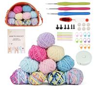 YUMILI Kit de ganchillo de 36 piezas para principiantes, juego de tejer con hilo de tinte seccional de chenilla, ganchos de ganchillo ergonómicos, marcadores de puntada para adultos y niños