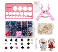 YUMILI Kit de seguridad para ojos y narices - Herramienta auxiliar para ganchillo amigurumi con 752 ojos de seguridad, narices y alicates, cinta métrica, tamaño compatible con 5-31 mm (rosa)