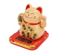 YUMILI Lucky Cat Statue Solar Powered Mini Cute Smile Bring Wealth Treasure Good Luck Maneki Neko for Car Bedroom Office Durable Plastic Material 7 x 6.5cm (Yellow)