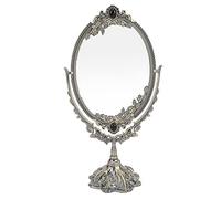 YUMILI Makeup Mirror European Style Metal Retro Double Sided Mirror 360 Rotation Oval Dressing Mirror with Flower Embossed for Bathroom Bedroom Decor Zinc Alloy 20.3 x 12 x 37.8cm (Bronze Tuba)