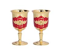 YUMILI Metal Goblets Wine Glass Vintage Wine Cup Exquisite Painted Flower Pattern Retro Court Style Bar Drinkware Gift Set of 2 Elegant Green Handcrafted Metal Cups for Home Party Wedding (Gold Red)