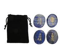 YUMILI Reiki Symbols Stones Natural Crystal Engraved Smooth Surface Meditation Ornament for Home Decor Healing Chakra Balancing 4Pcs Set with Storage Bag (Lapis Lazuli)