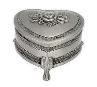 YUMILI Vintage Trinket Box with Antique Flower Carved Small Heart Shape Trinket Box for Girl and Women