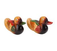 YUMILI Wooden Mandarin Duck Statues Hand Painted Colorful Durable Safe Paint Garden Bird Decor for Home Yard Valentine Gift Oak Material 15cm