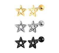 Yumilok 3 pares de estrellas, pendientes para hombres, pendientes de acero inoxidable, pendientes para mujeres, pendientes para barbacoa