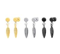 Yumilok 3 pares de pendientes de acero inoxidable para hombres y mujeres, tornillos perforados, pendientes de plumas, tapones para los oídos