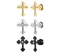 Yumilok 3 pares de pendientes de Zirconia de acero inoxidable para hombres conjunto femenino