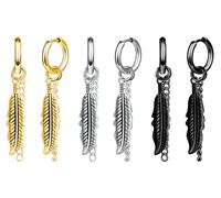 Yumilok 3 pares de pendientes masculinos, conjunto de huggie, conjunto de pendientes de cadena de plumas de acero inoxidable