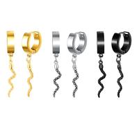 Yumilok 3 pares de pendientes masculinos huji set de pendientes de anillo de serpiente de acero inoxidable dangle pendientes