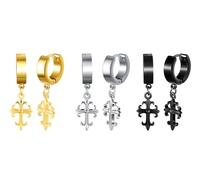 Yumilok 3 pares de pendientes para hombres pendientes huggie dangling pendientes para mujeres Cruz de acero inoxidable