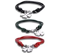 Yumilok 3 Unidades Pulseras Trebol de Cuatro Hojas, Pulsera Tejido de Cuero para Mujer, Hombre, Color de Negro/Verde/Rojo