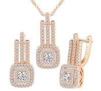 Yumilok 925 collar colgante de rayas de cristal de Zirconia cuadrada brillante de plata esterlina Lady pendientes conjunto de joyas de oro rosa