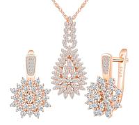 Yumilok 925 cuentas de hojas brillantes de plata esterlina colgantes collar de copos de nieve de zircon mujeres pendientes joyas juego de oro rosa