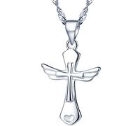 Yumilok 925 Plata de Ley, Cruz, Alas de Ángel, Corazón, Colgante, Collar con Colgante para Mujer o Niña