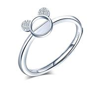 Yumilok Anillo de plata 925, ajustable para mujer y niña, anillo de compromiso abierto, lindo anillo de oso, anillo de bodas, tamaño ajustable, fritillary con incrustaciones