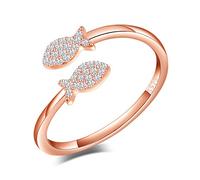 Yumilok - Anillo de plata 925, anillo ajustable para mujer, anillo de compromiso abierto, anillo de pescado pequeño, anillo de boda, talla ajustable, circonita incrustada, para Navidad y cumpleaños,