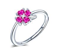 Yumilok Anillo de plata 925, Anillo ajustable para mujer y niña, Anillo de compromiso abierto, Elegante anillo de trébol, Circonita cúbica con incrustaciones de color, Tamaño ajustable