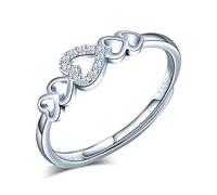 Yumilok Anillo de plata 925, anillo ajustable para mujer y niña, anillo de compromiso abierto, elegante anillo de corazón, circonita cúbica con incrustaciones, tamaño ajustable