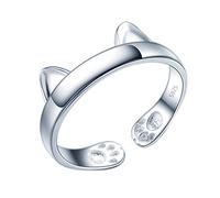 Yumilok Anillo de plata 925, anillo ajustable para mujer y niña, anillo de compromiso abierto, lindo anillo de gato, tamaño ajustable