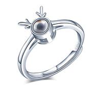 Yumilok anillo de plata 925, anillo de mujer niña ajustable, anillo de compromiso abierto, anillo de ciervo pequeño, incrustaciones de nanopiedras, con 'te amo' en 100 idiomas, tamaño ajustable