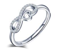 Yumilok Anillo de plata de ley 925 para mujer, anillo abierto con símbolo de infinito, circonita incrustada, tamaño ajustable, regalo de cumpleaños de Navidad, tamaño: 49-57