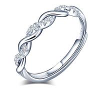 Yumilok Anillo de plata de ley 925 para mujer, anillo abierto con símbolo de infinito, circonita incrustada, tamaño ajustable, regalo de cumpleaños de Navidad, tamaño: 49-57