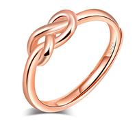 Yumilok Anillo de plata de ley 925 para Mujer, anillo abierto con símbolo de infinito, nudo de amor, oro rosa, tamaño ajustable, regalo de cumpleaños de Navidad, tamaño: 49-57