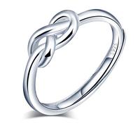 Yumilok Anillo de plata de ley 925 para mujer, anillo abierto con símbolo de infinito, nudo de amor, tamaño ajustable, regalo de cumpleaños de Navidad, tamaño: 49-57