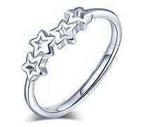 Yumilok Anillo de plata de ley 925 para Mujer, anillo abierto de estrella de Navidad, tamaño ajustable, regalo de cumpleaños de Navidad, tamaño: 49-57