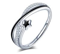 Yumilok Anillo de plata de ley 925 para mujer, anillo abierto de estrella fugaz, incrustación de circón, tamaño ajustable, regalo de cumpleaños de Navidad, tamaño adecuado: 49-57