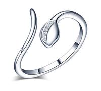 Yumilok Anillo de plata de ley 925 para mujer, anillo abierto de serpiente, circonita incrustada, tamaño ajustable, regalo de cumpleaños de Navidad, tamaño: 49-57