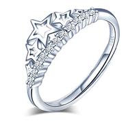 Yumilok Anillo de plata de ley 925 para mujer, anillo con incrustaciones de corona de circón abierto, tamaño ajustable, regalo de cumpleaños de Navidad, tamaño: 49-57