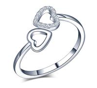 Yumilok Anillo de plata de ley 925 para mujer, anillo de circón con incrustaciones de corazón abierto, tamaño ajustable, regalo de cumpleaños de Navidad, tamaño: 49-57