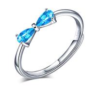 Yumilok Anillo de plata de ley 925 para mujer, pajarita anillo abierta, incrustaciones de circón azul, tamaño ajustable, regalo de cumpleaños de Navidad, tamaño: 49-57