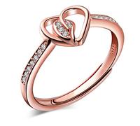 Yumilok Anillos Mujer Niña Moda Anillos Oro Rosa S925 Plata de Ley con Circonitas Corazon, Regalo para Novia
