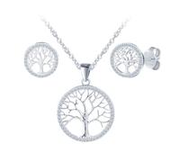 Yumilok Árbol de la vida colgante Árbol de la vida collar zirconia 925 cadena de plata esterlina pendientes para las mujeres conjuntos