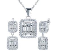 Yumilok Brillante 925 colgante de cristal de Zirconia cuadrada y redonda de plata esterlina pendientes de dama colgante collar joyería set 925 de plata esterlina