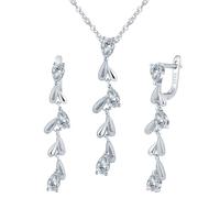 Yumilok Brillante 925 gotas de agua de plata esterlina colgante cadena de Zirconia clavos para los oídos Sra. colgante collar joyería set 925 de plata esterlina