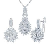 Yumilok Brillante 925 gotas de hojas de plata esterlina colgantes zircon copos de nieve pendientes de dama colgante collar joyería juego 925 de plata esterlina