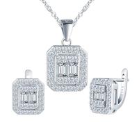 Yumilok Brillante 925 plata esterlina cuadrada Zirconia cristal pendientes de mujer collar colgante juego de joyas 925 plata esterlina