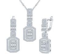 Yumilok Brillante 925 plata esterlina cuadrada Zirconia cristal pendientes de mujer collar colgante juego de joyas 925 plata esterlina