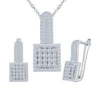 Yumilok Brillante 925 plata esterlina cuadrada Zirconia cúbica pendientes de mujer collar colgante juego de joyas 925 plata esterlina
