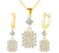 Yumilok Brillante colgante cuadrado de cristal de Zirconia 925 collar de plata esterlina pendientes de oro para mujeres juego de pendientes