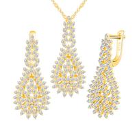 Yumilok Brillante colgante de cuentas de hoja 925 collar de colgante de zircon de plata esterlina pendientes de oro para mujeres juego de pendientes