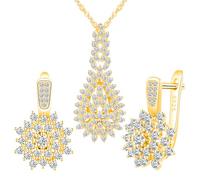 Yumilok Brillante collar de cuentas de hoja Zirconia copos de nieve 925 collar de colgante de plata esterlina pendientes de oro para mujeres conjunto de pendientes