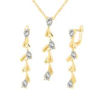 Yumilok Brillante collar de gotas de agua colgante de cadena de Zirconia 925 collar de colgante de plata esterlina pendientes de oro para mujeres conjunto de pendientes