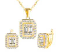 Yumilok Brillante cristal cuadrado de Zirconia 925 collar colgante de plata esterlina pendientes de oro para mujeres juego de pendientes
