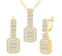 Yumilok Brillante cristal cuadrado de Zirconia 925 collar colgante de plata esterlina pendientes de oro para mujeres juego de pendientes