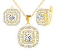 Yumilok Brillante cristal redondo de Zirconia cuadrada 925 collar colgante de plata esterlina pendientes de oro para mujeres juego de pendientes